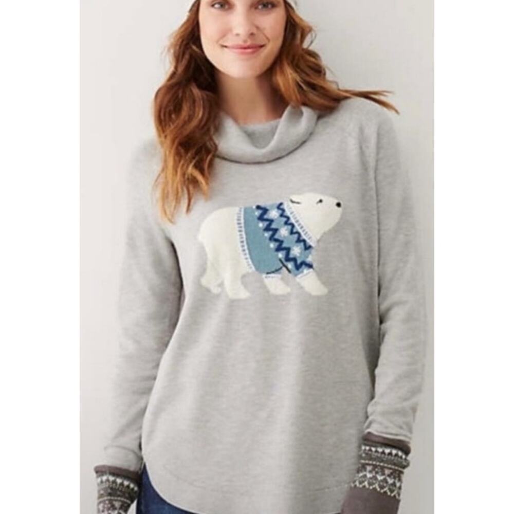 J Jill Polar Bear Cowl Neck Sweater Gray Women's MP